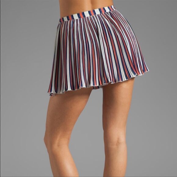 Lovers + Friends Charmed Pleated Striped Mini Skirt Large - Picture 2 of 12